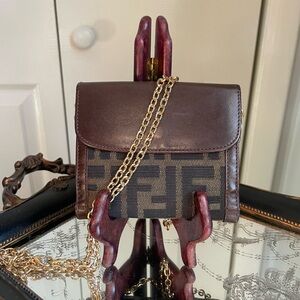 Pre-loved Fendi Zucca Compact Wallet Brown Canvas Leather Short Bifold Wallet